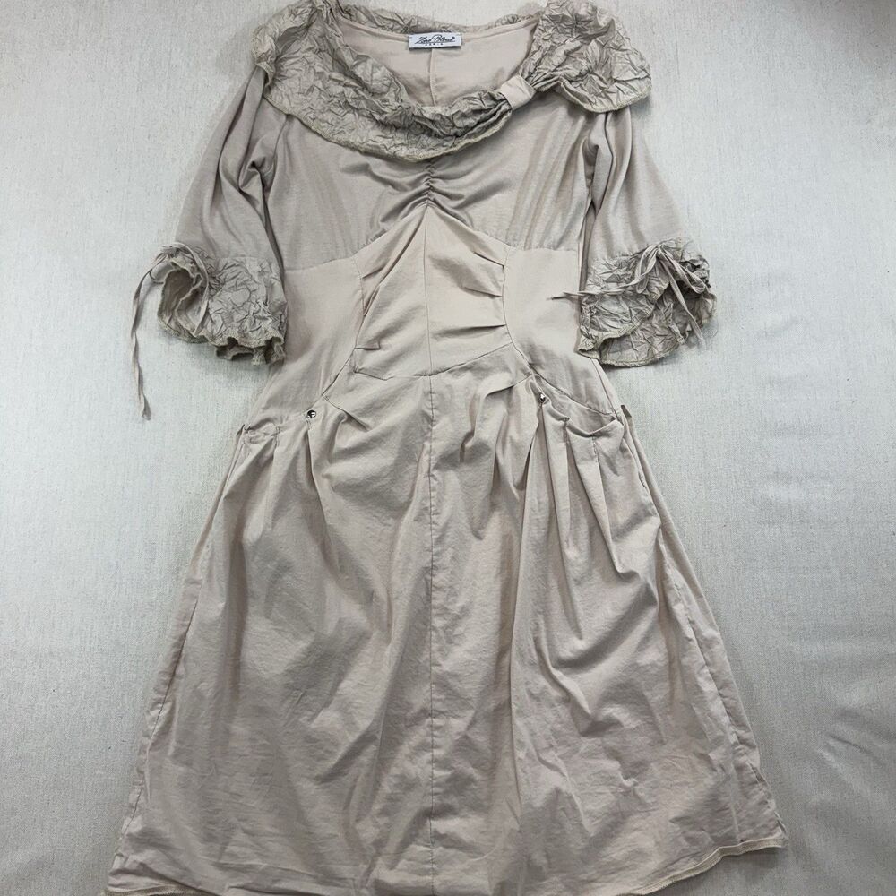 Zone Bleue Paris Dress T5 Made France Corset Waist Crinkle Avant Garde Midi